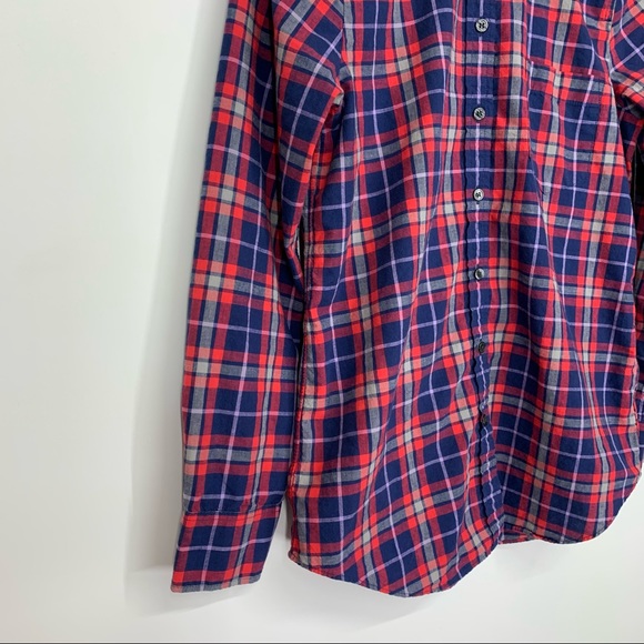 J. Crew Boy Fit Gingham Plaid Long Sleeve Button Down Shirt Blue Red Purple - Picture 5 of 13